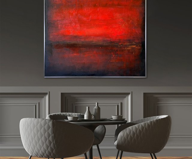 作者不詳 赤と黒の抽象画 キャンバスアート 1972年 作者不詳 赤と黒の