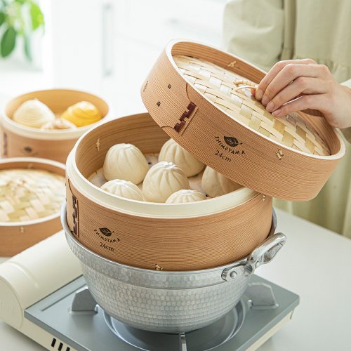 22%OFF】台湾 日本霜山 竹製蒸し器セット（2段1蓋）-24cm 霜山