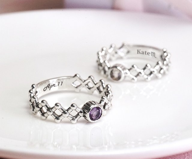 刻印可能 天然誕生石 925純銀リング ひし形編み込み カスタムオーダー