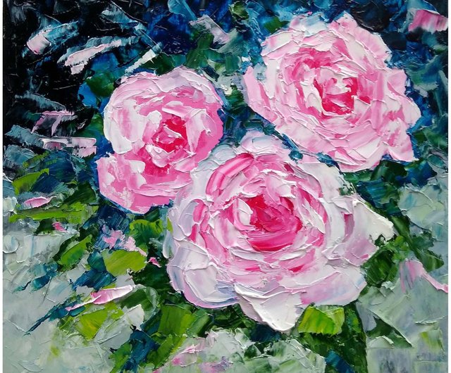 ロシア バラの花束オリジナルの油絵、花の壁アート、花の絵。手工油絵