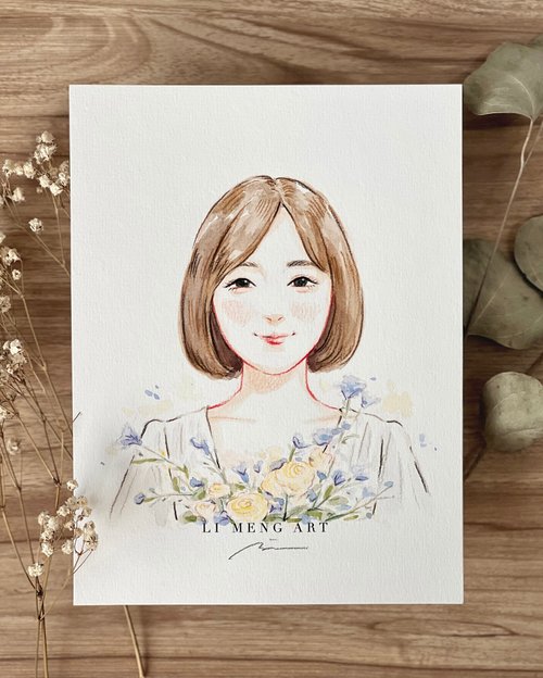 台湾 【爽やかな水彩風絵画】人物画/手描き/オーダーメイドポート