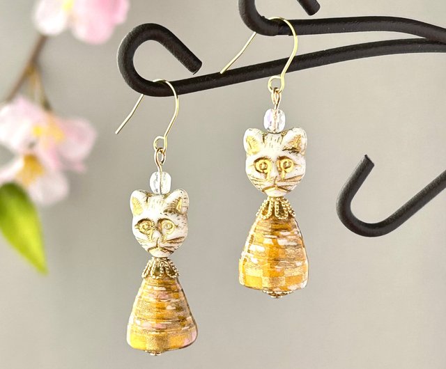 福々猫祭りピアス/イヤリング セット 軽い和紙のアクセサリー 猫