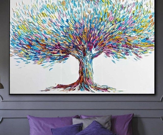 送料無料】スペイン 大きな木の抽象画 抽象油絵 木のアートワーク 現代