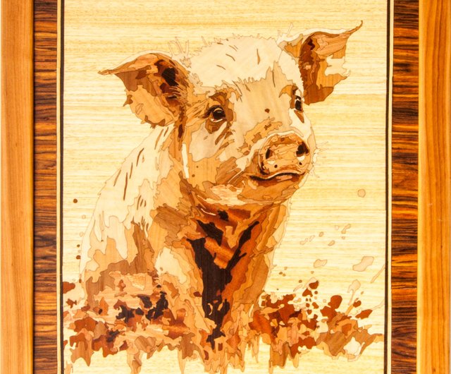 送料無料】ウクライナ 豚の木のモザイク絵豚の自然エコギフト象嵌