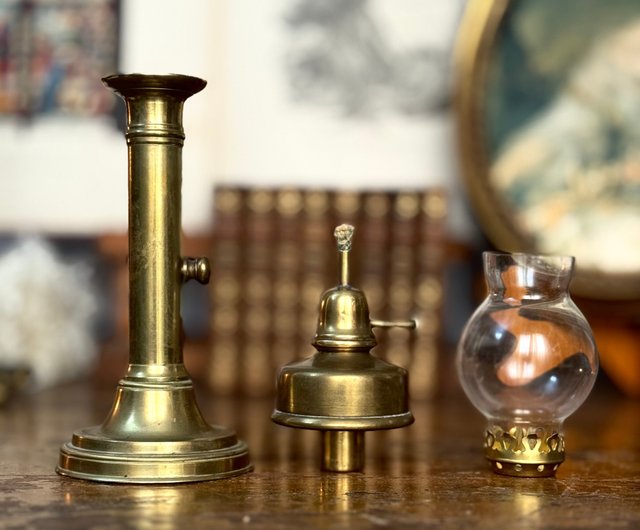 50702-極めて希少なフランスアンティーク真鍮製キャンドル＆オイル