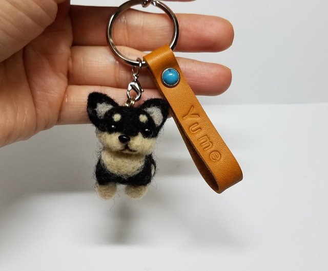羊毛フェルト チワワキーホルダー ハンドメイド ネーム入り チクチク