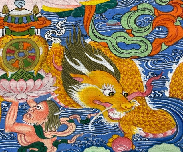 香港 チベット仏教のブータンの画家ペマ・テンジン手描きのタンカ230mm