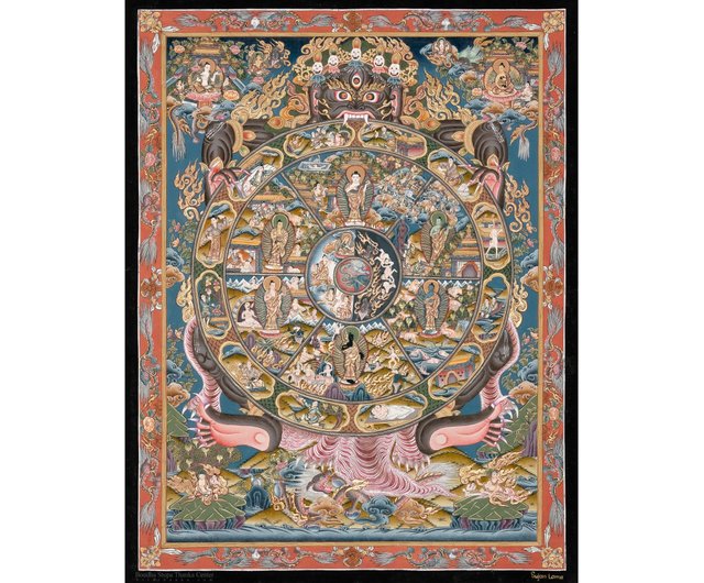 ネパール 生死の輪タンクァアート、チベット仏教のマンダラ絵画 Boudha