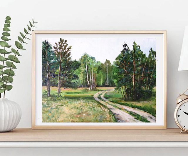 ロシア 白樺の木油絵オリジナルアートポプラの木アートワーク森林風景