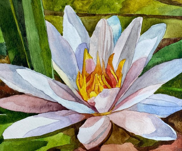 ロシア 白い睡蓮 - 蓮の絵、水彩画、花の絵 荷花 ArtLizzi - Pinkoi