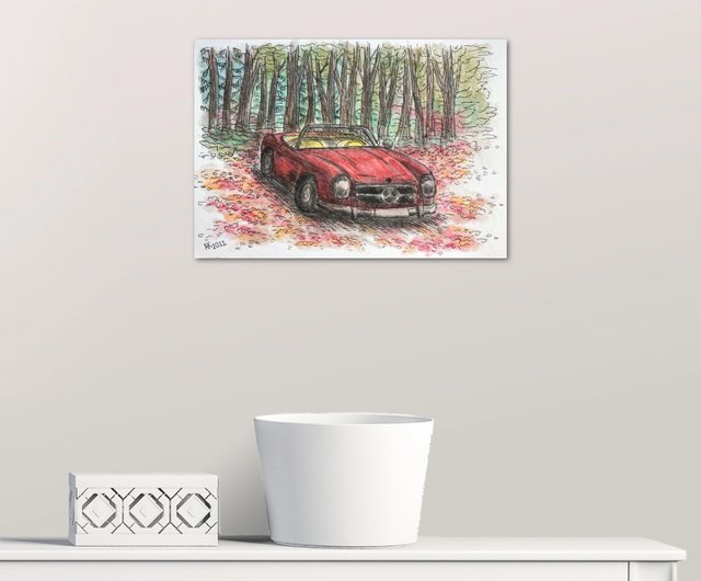 送料無料 10%OFF】ロシア 秋の森の水彩画、メルセデス sl300 の