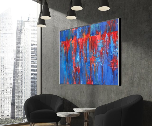 スペイン 大胆な赤と青の色調で描かれたダイナミックな抽象表現主義の