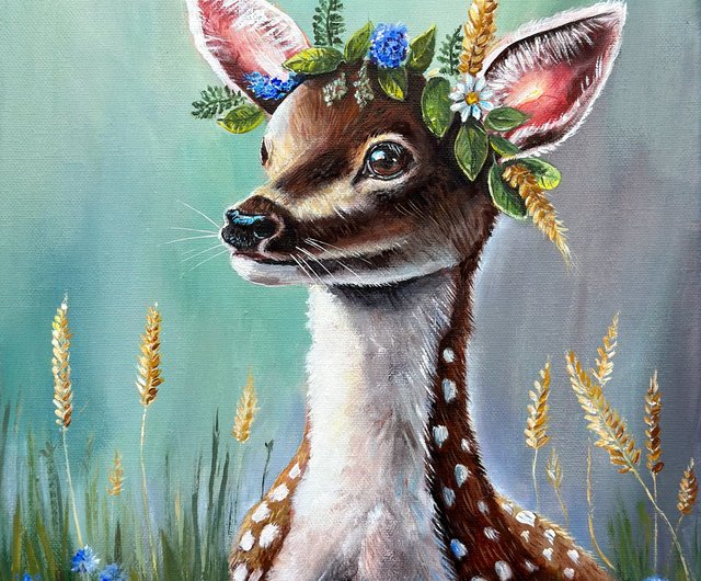 スロバキア 鹿のオリジナルキャンバス絵画、鹿の装飾、手作りギフト