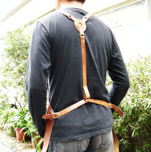 台湾 ラビングパターンレザーエプロン（ブラウンフルレザー）_作作ずお