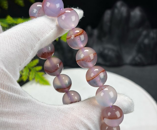 免運95 折】紫色朱砂瑪瑙手串12.5mm冰透幹淨一線天飄成型花女款招財