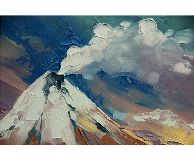送料無料】ロシア 火山の絵画 山の風景 オリジナルアート 手作り壁飾り