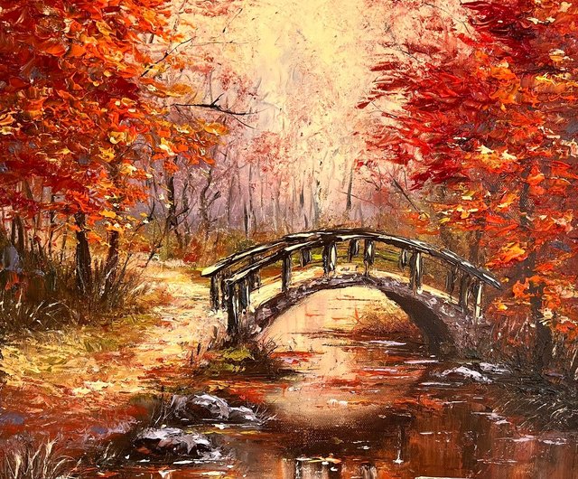 ロシア 橋の絵画 風景画 オリジナルアートワーク 50x50 cm/ 20x20