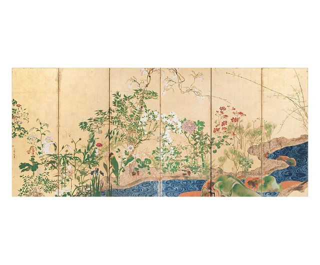 送料無料】台湾 【日本林派・美術掛絵】尾形光琳｜春秋草花図屏風 左