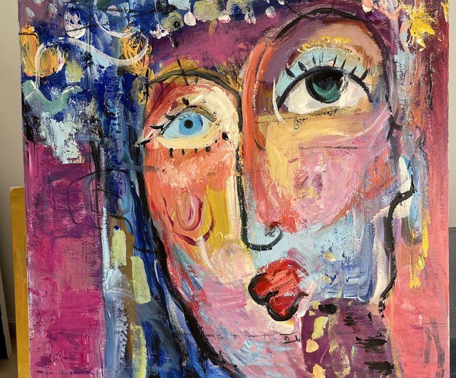 送料無料】スペイン 抽象的な肖像画 人間の顔 カラフルな表現主義の