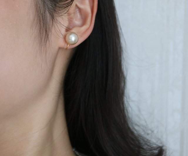 送料無料】南洋真珠ピアス シャンパンゴールド 11-12mm 真珠イヤリング