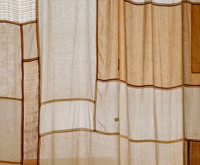 茶染め パッチワークカーテン 手染め 草木染め 中国風 和風 遮光 正絹