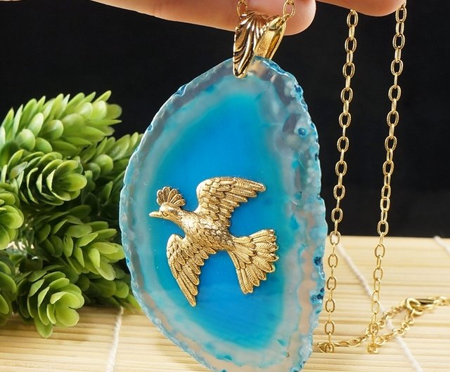 ロシア ゴールド 飛翔鳥 ネックレス ターコイズブルー アゲート