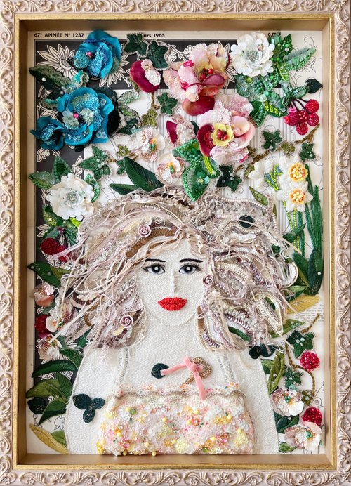 額装】ビーズ刺繍アート 作品名【The Secret Garden 】 一点もの