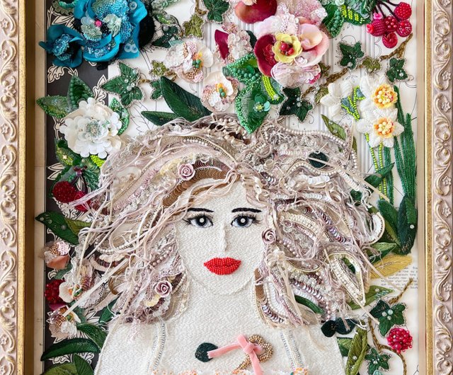 額装】ビーズ刺繍アート 作品名【The Secret Garden 】 一点もの