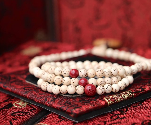 送料無料】台湾 星月菩提数珠 6mm 朱砂隔珠 108珠 仏珠念珠