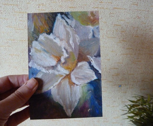 20%OFF】ロシア 白い花の油絵 - オリジナルの花のアート - 小さな絵画