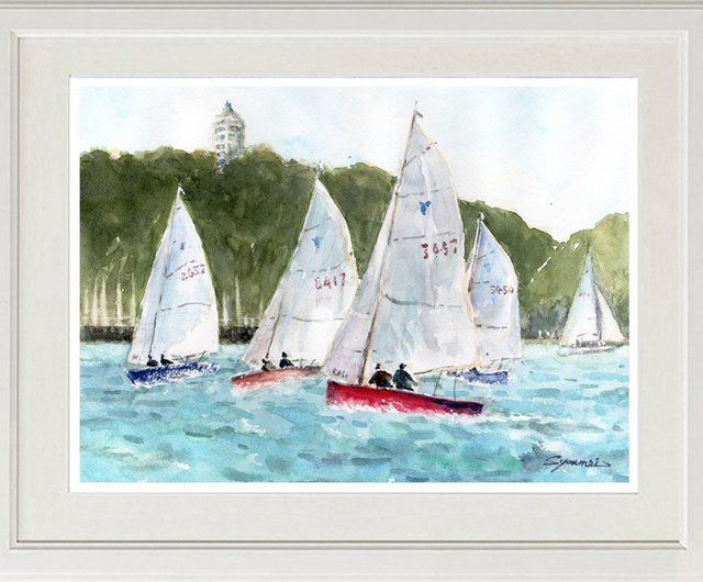 水彩画原画 帆走ヨット・江の島沖 松下勝明 | ポスター・絵 - Pinkoi