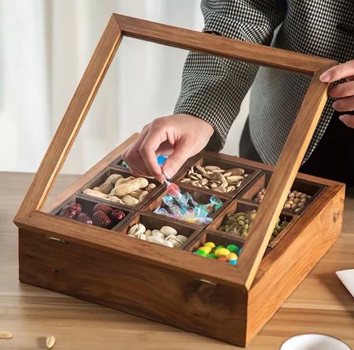 タイ 9コンパートメントジュエリーボックス、木箱、ふた付き木箱