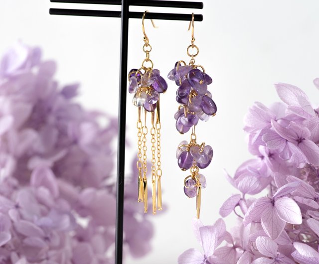 K14gf シャララ藤の花 大ぶりピアス(イヤリング変更可) レモンソーダ