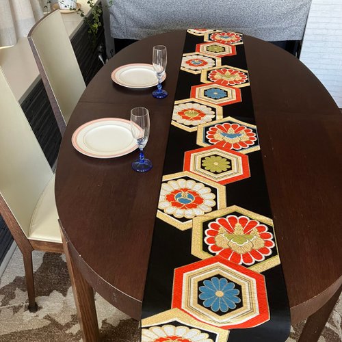 豪華 着物の帯のテーブルランナー 正絹100% Japanese style by C