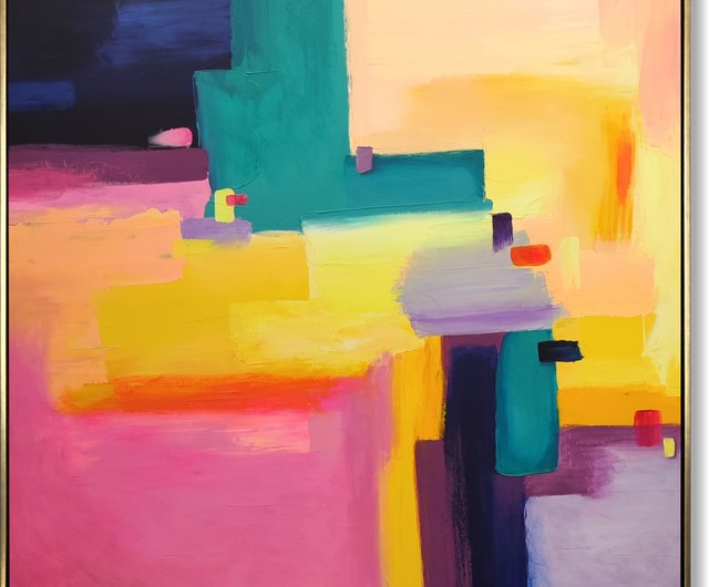 送料無料】スペイン 抽象画 カラフルな絵画 オリジナル絵画 リビング