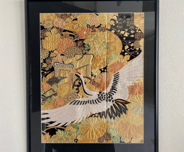 額装119 刺繍着物 鶴 和モダン 和風インテリア プレゼント 結婚祝 新築