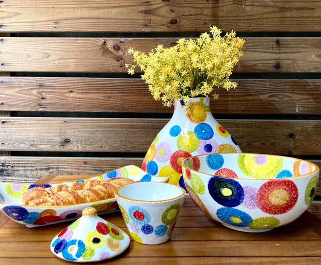 送料無料】台湾 イタリア製ハンドメイド陶器-POP ポップアートサラダ