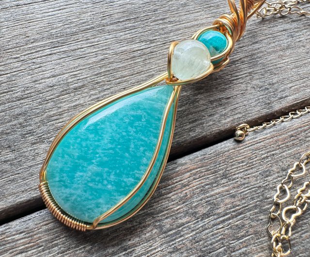 230248 ワイヤーラッピング アマゾナイト石ブロンズラッピング