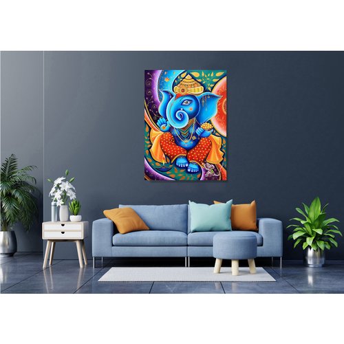 送料無料】ロシア ガネーシャ絵画インドオリジナルアート Ganapati