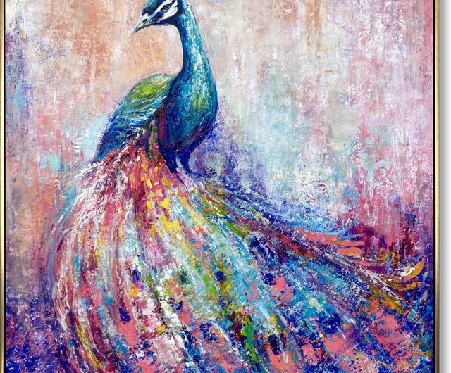 送料無料】スペイン 雄大な孔雀の絵画 カラフルな抽象的な鳥の壁アート