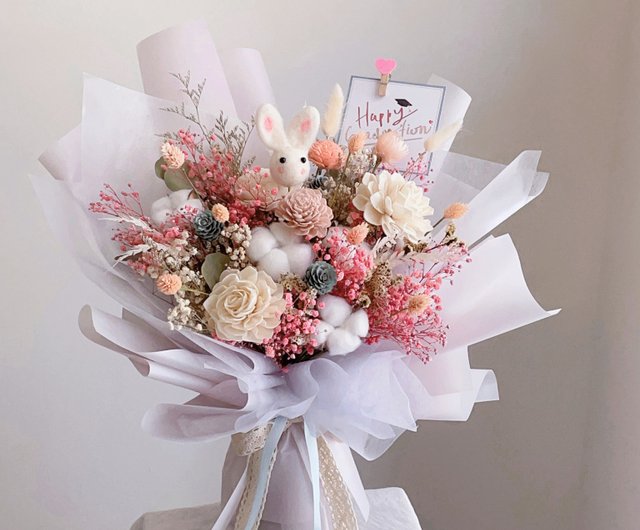 台湾 【ドライフラワー】可愛いうさぎピンクのエバーラスティング