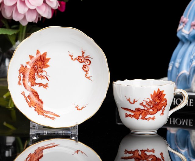 台湾 ドイツ製マイセン 手描きロイヤルレッドドラゴン 明龍陶器