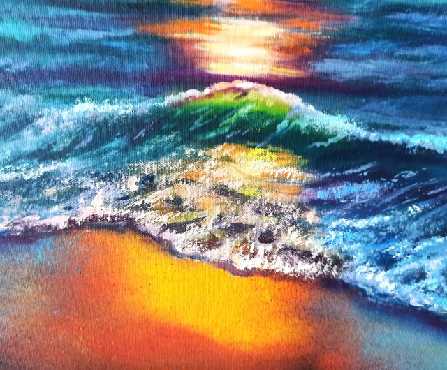 送料無料】ラトビア 夕日の海景油絵 キャンバス 60x40cm 海 オリジナル