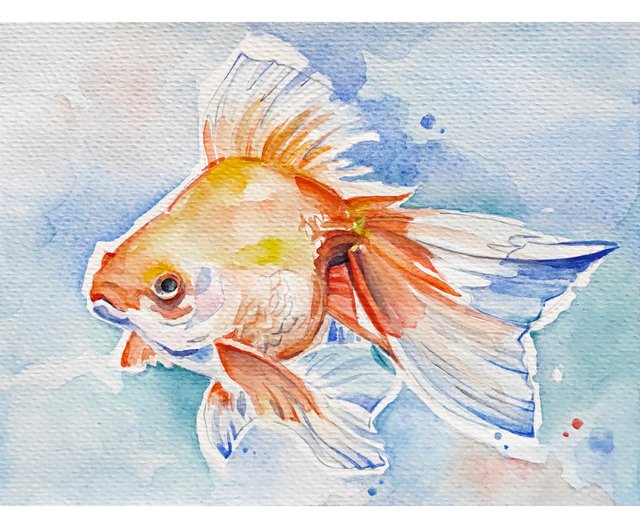 ロシア 金魚の絵 魚 手描き 原画 水彩画 アートワーク うお座 AlyonArt