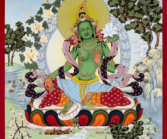 送料無料 50%OFF】ネパール グリーンターラ タンカ 迅速な解放者と慈悲