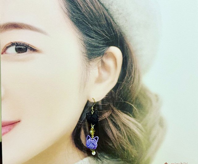 日本伝統】mizuhiki 猫ちゃんハロウィン ピアスorイヤリング *ご縁を