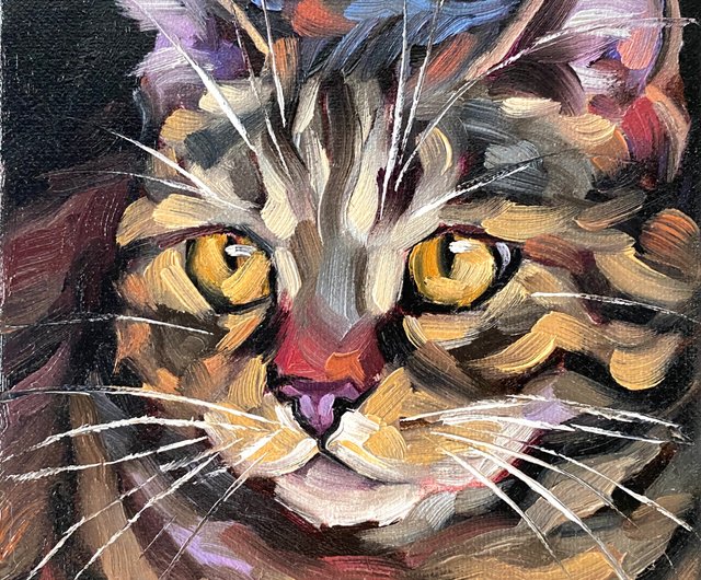 ロシア 猫の肖像画 オリジナルペットアートワーク 油絵キャンバス 6x6