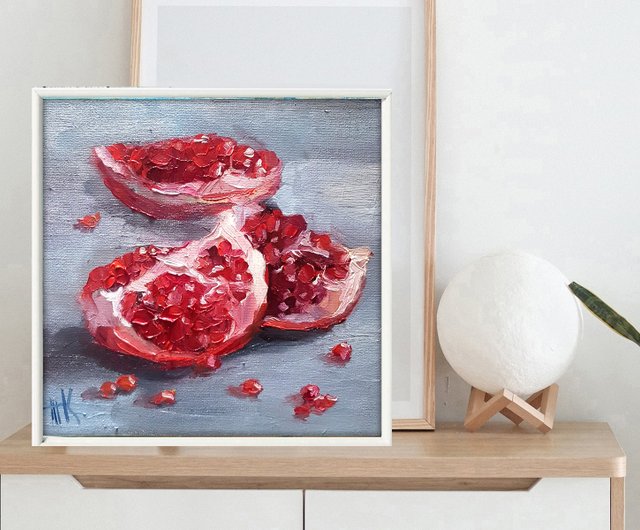 ロシア ザクロの油絵オリジナルアートフルーツ静物キャンバス壁アート