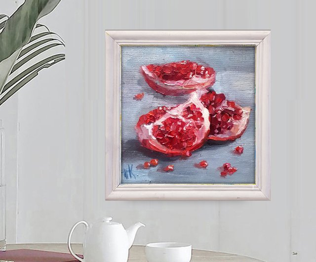 ロシア ザクロの油絵オリジナルアートフルーツ静物キャンバス壁アート