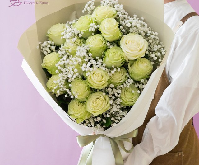 台湾 エメラルドグリーンのバラの花束18本 玉屋 TAMAYA Flowers